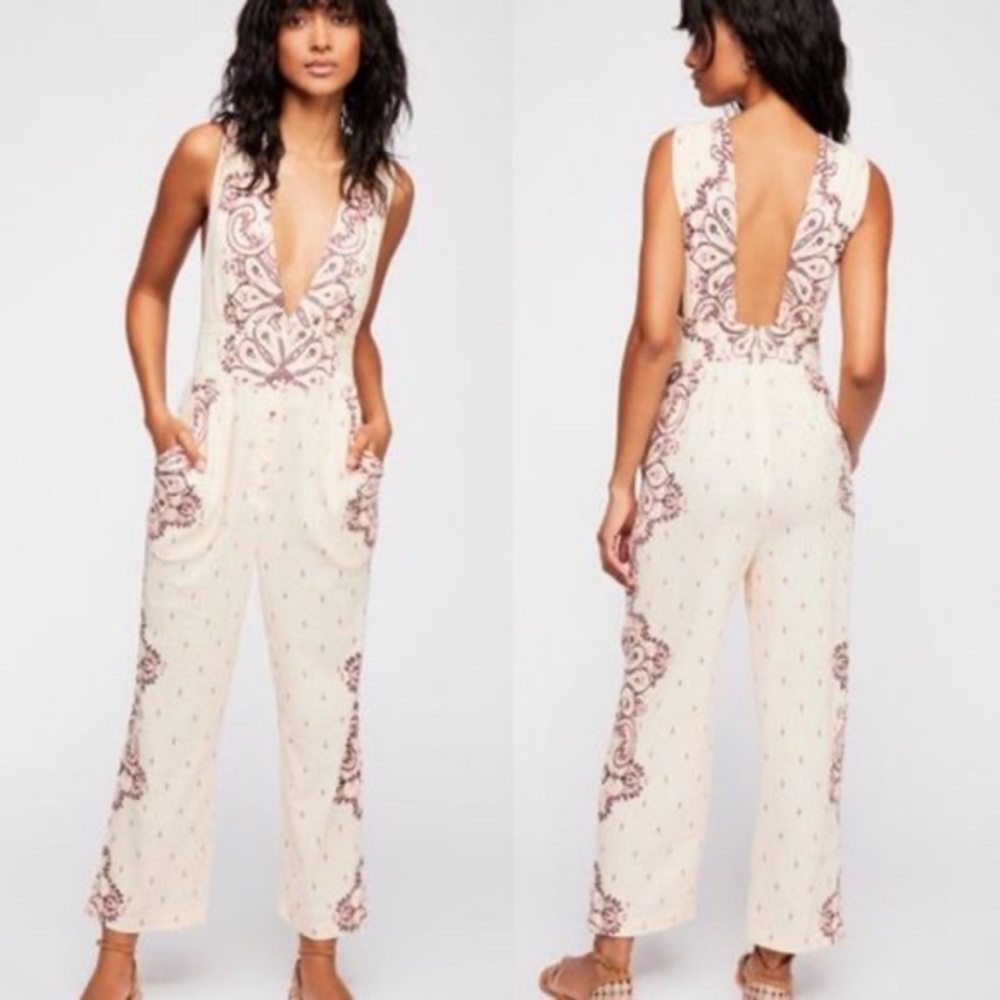 Free People Ivory Setting Sun Romper Jumpsuit Size Large